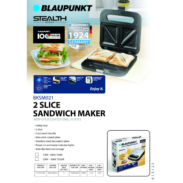 Blaupunkt 2 Slice Sandwich Maker BKSM021 Blaupunkt 2 Slice Sandwich Maker BKSM021